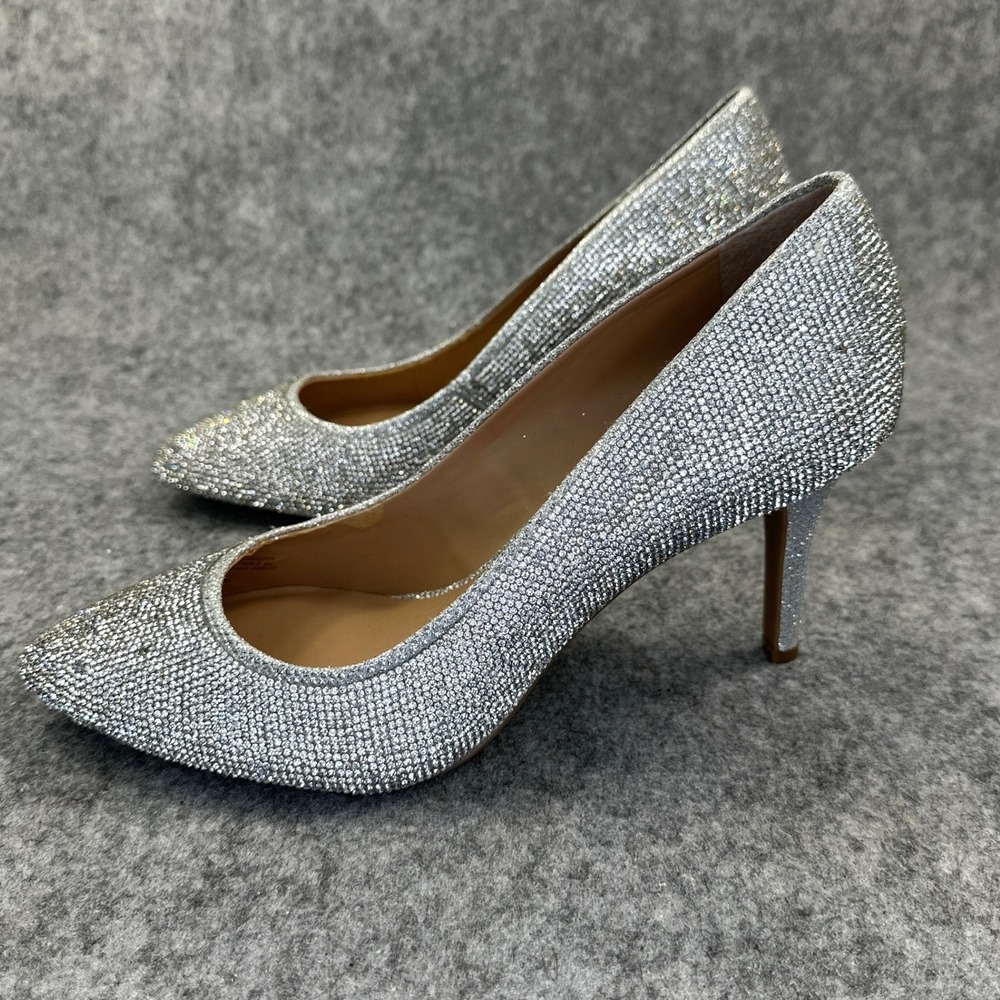 INC International Concepts Silver Rhinestone Pumps Womens 8W Pointed Toe Heels - Picture 3 of 12